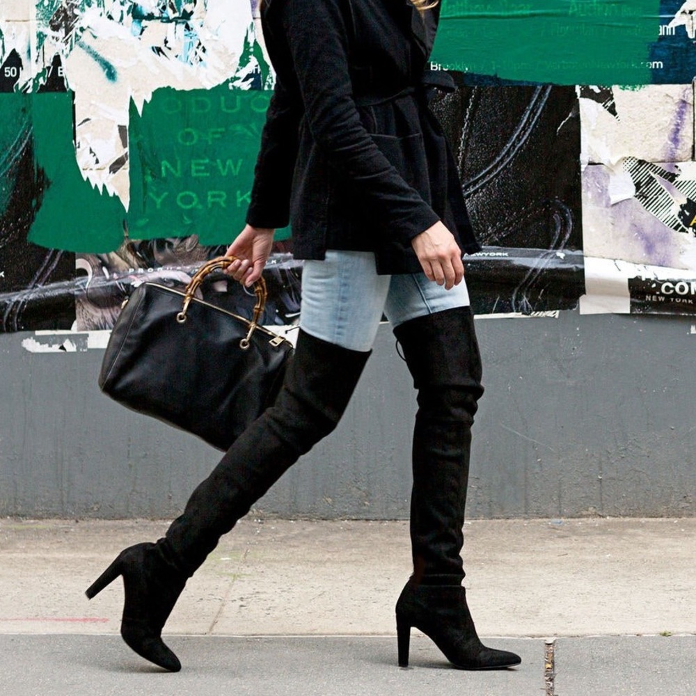 Stuart Weitzman Black Over-the-Knee Suede Boots - Picture 7 of 8
